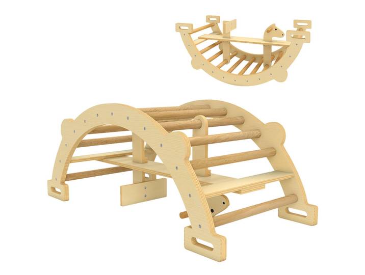 Aiyaplay Montessori-Klettergerüst Indoor 2 in 1 aus Holz, Naturfarben, 52x45x110 cm, unisex, Spielzeug, Sonstiges Spielzeug