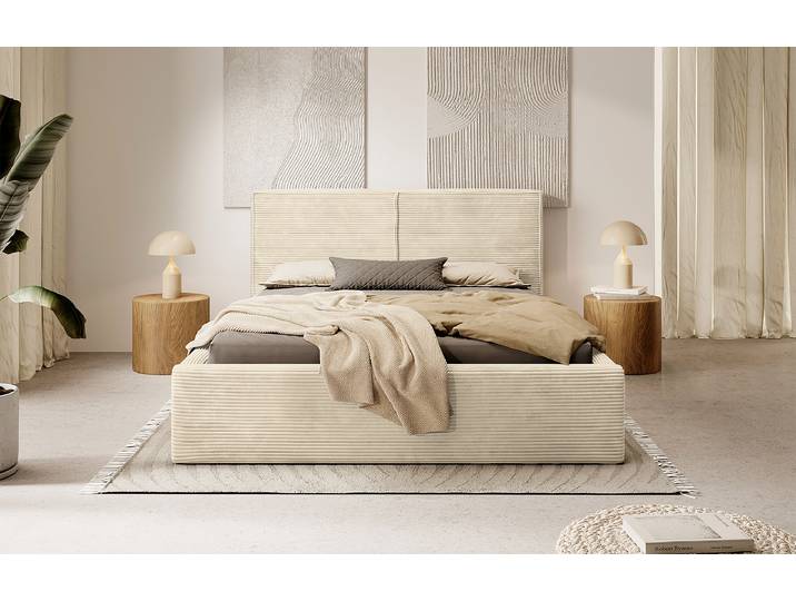 lit capitonné Farese 160 x 200cm Velours côtelé Poppy Beige