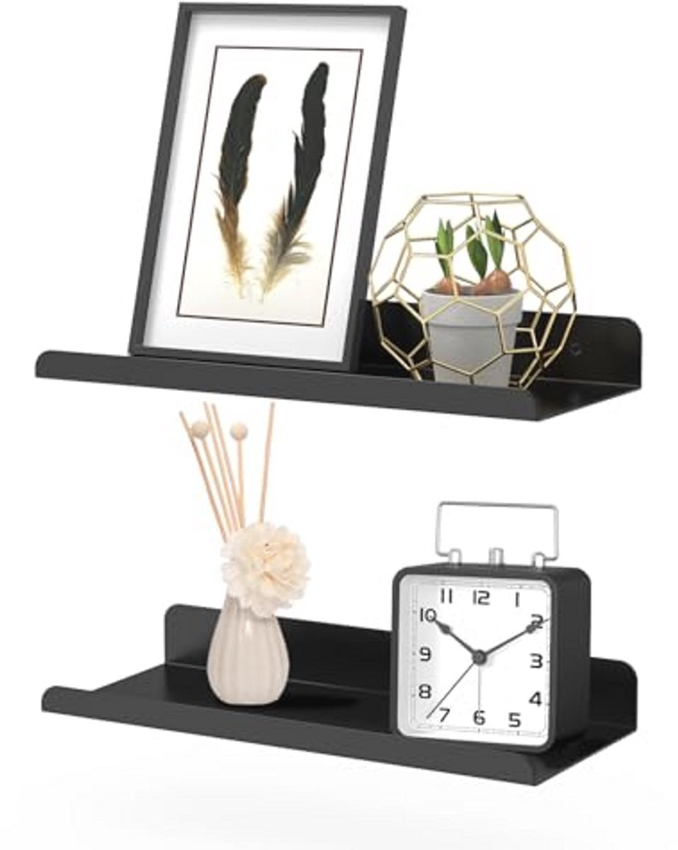 Set van 2 zwarte metalen wandplanken voor de keuken, badkamer of woonkamer