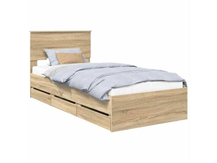 PUGYNBK Bettrahmen Sonoma Eiche 100 x 200 cm Technisches Holz, feste Lamellenbasis, versteckte Aufbewahrung, minimalistischer Stil