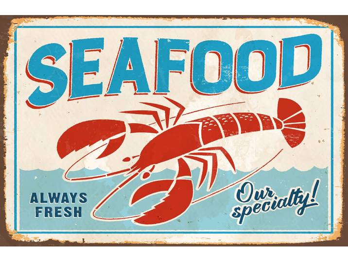 Metallbild QUEENCE SEAFOOD , rot (farbe bild(er): rot, blau), B:30cm H:20cm T:0,5cm, Metall, Stahl, Bilder, Metallbild, Blechschilder