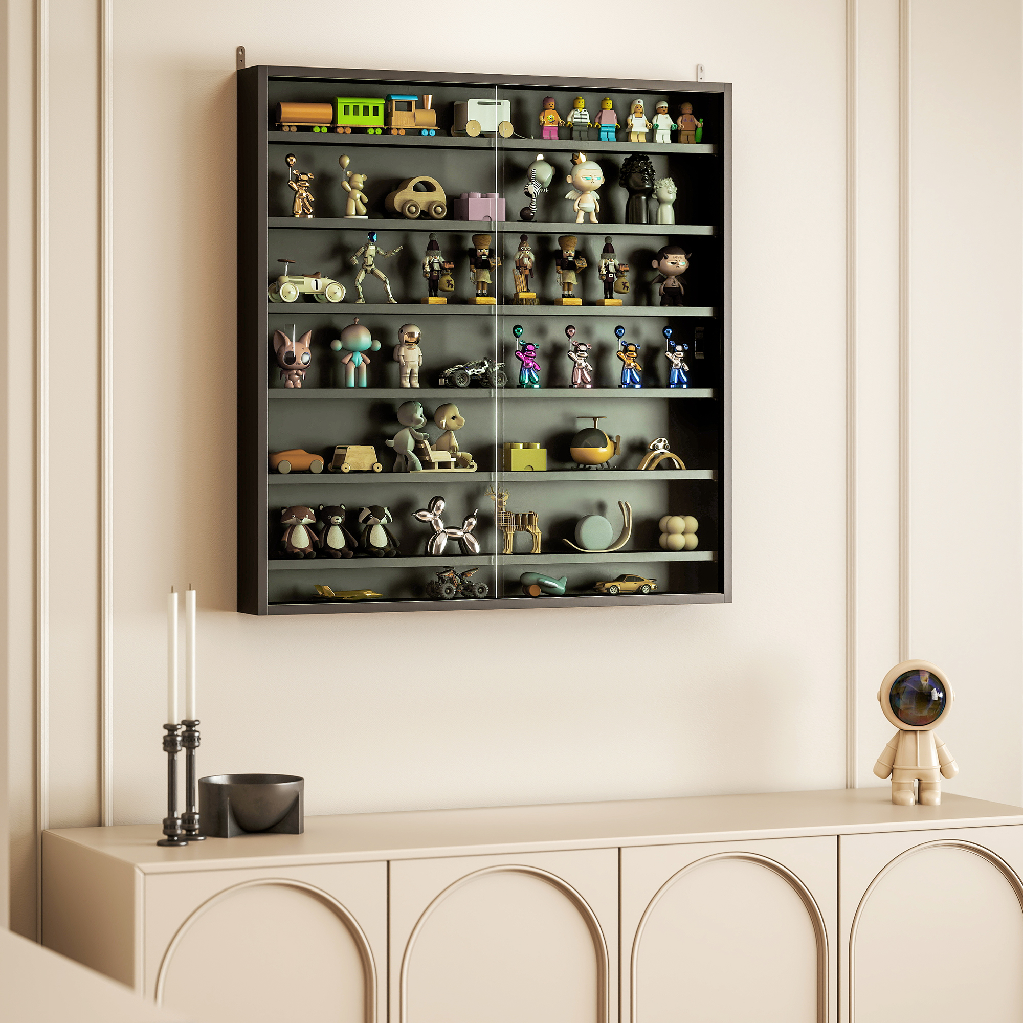 Homcom Bacheca Portaoggetti a 6 Ripiani Regolabili in Legno con Ante in Vetro, 80x9.5x83 cm, Nero   Aosom Italy