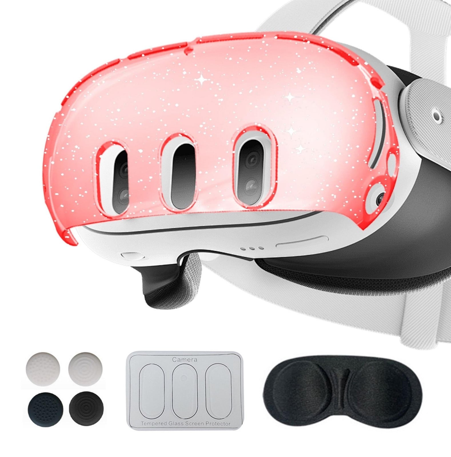 Wigento Beschermhoes voor Meta Quest 3, set van 7 stuks, rood glitter, gaming accessoires
