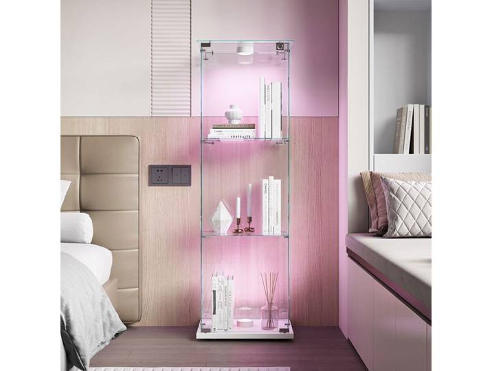 Vitrine en Verre - TANANT - Vitrine Salon Buffet - 1 porte - 3 étagères - Éclairage LED