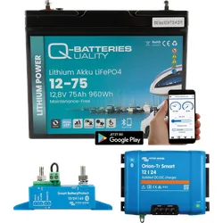 VE Q-BAT 75AH - Lithium-Akku, LiFePO4, 12,8 V, 75 Ah + Victron Orion-TR12/12-10A