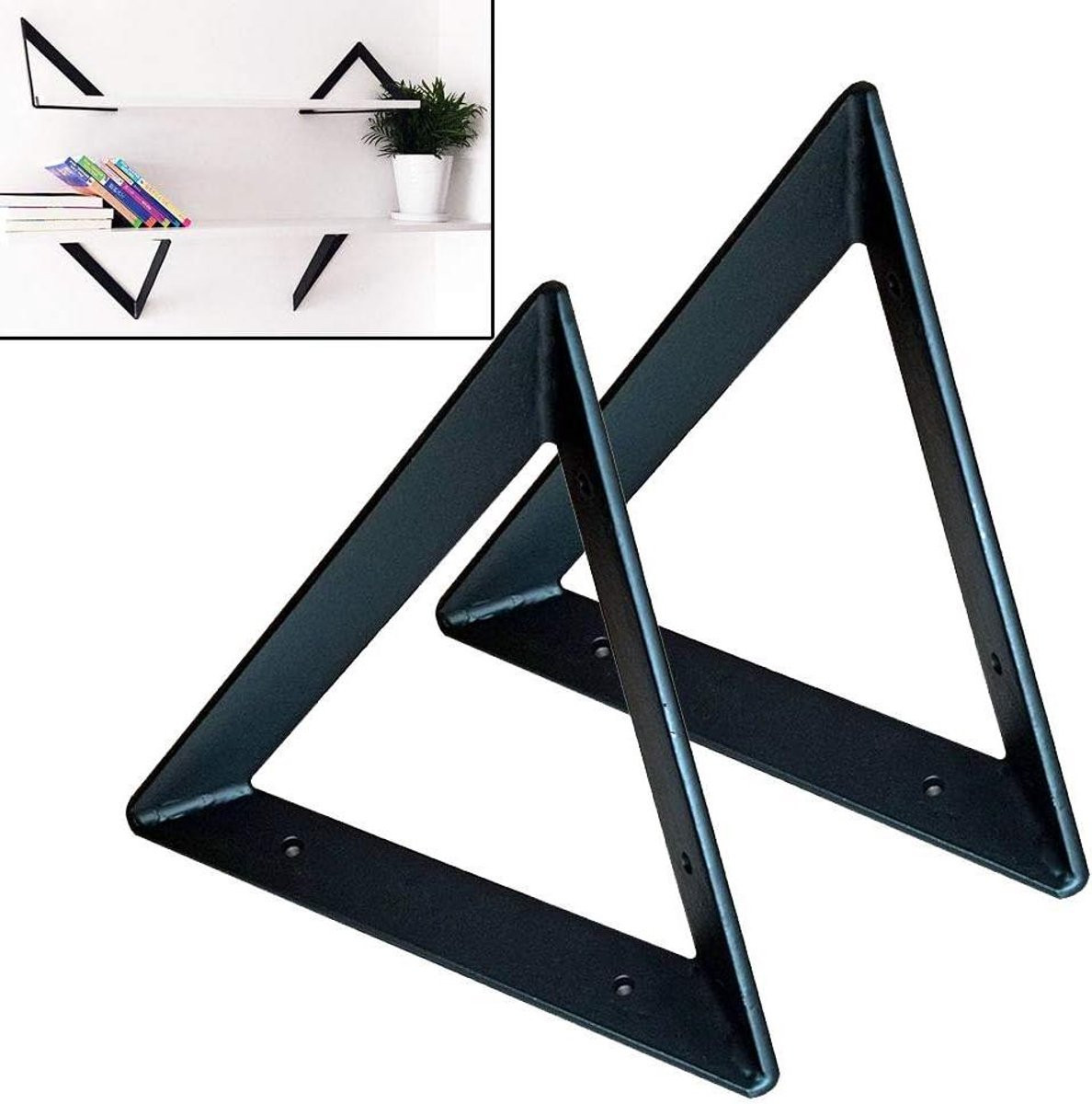 Set van plankhouders voor wandconsoles, zwart, 25 cm