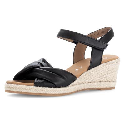 Keilsandalette GABOR "ATHEN", Damen, Gr. 37, schwarz, Nappaleder, unifarben, Schuhe, Riemchensandale, Sommerschuh mit Klettverschluss, G-Weite
