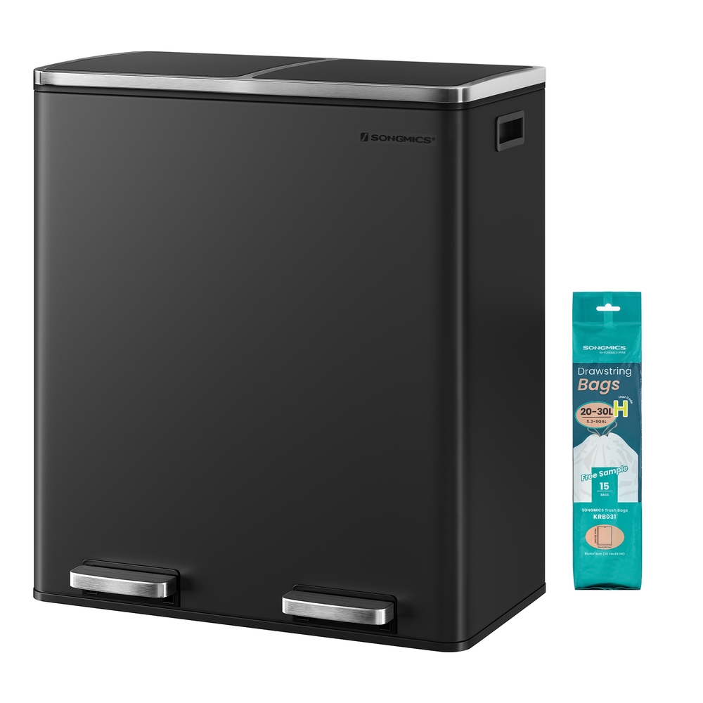 SONGMICS Mülleimer 60 Liter (2 x 30 L) Schwarz B34LTB60BK