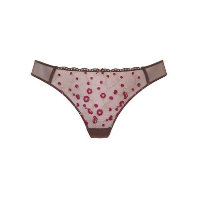 String S.OLIVER, Damen, Gr. 32/34, braun (zartbitter), Spitze, Obermaterial: 60% Polyester, 30% Polyamid, 10% Elasthan, Unterhosen String, aus Spitze mit Blumenstickerei