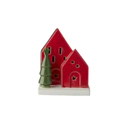 HOME STORY LED Objekt Häuser mit Tannen   ¦ rot ¦ Porzellan,Kunststoff ¦ Maße (cm): B: 12,5 H: 15 T: 9.0