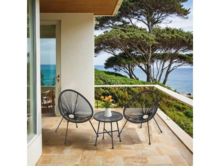 Ensemble table chaise de jardin 3 pièces Chaise Acapulco Sièges extérieurs Noir