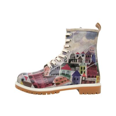 Schnürboots DOGO "Long Boots Schnürstiefel The Unknown Land Damen Stiefeletten", Damen, Gr. 37, Normalschaft, grau, Lederimitat, Schuhe Schnürboots, Handgefertigt