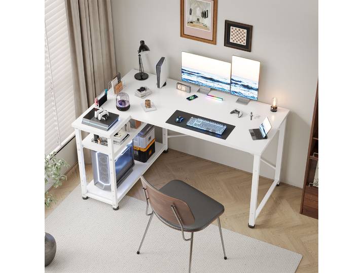 Bureau d'ordinateur en forme de L Devoko 120x80cm avec grandes étagères de rangement réversibles