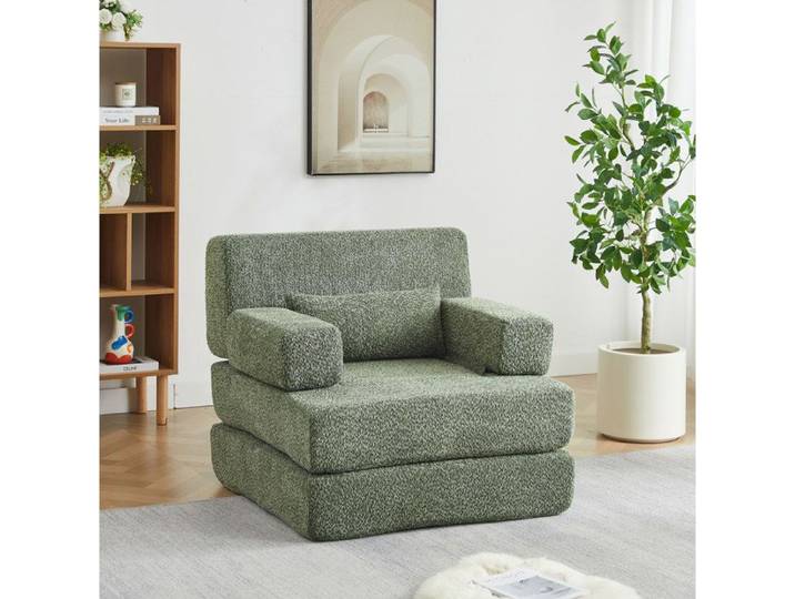 WOVREO Fauteuil-lit modulable 1 place convertible en chenille verte avec structure métallique