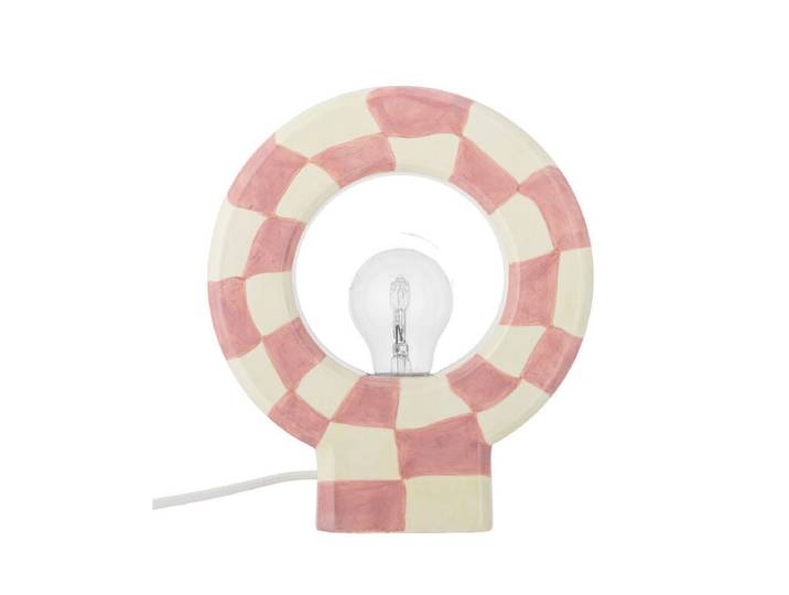 Tischlampe Halligalli - kariert aus Steingut - Rosa-Gelb - Luxusbetten24