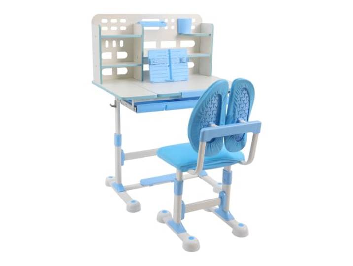 Kinderschreibtisch mit Stuhl, Höhenverstellbarer Schreibtisch, Blau Ergonomisches Lernset für Kinder 3-18 Jahre, verschiedene Ablagebereiche, für Lernen, Lesen, Schreiben und Zeichnen