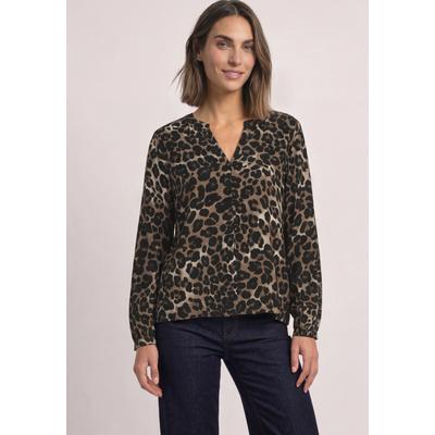 Langarmbluse STREET ONE, Damen, Gr. 36, schwarz, Stoff, 100% Viskose, normal normal, Rundhals, abgesteppt, Blusen, aus softer Viskose