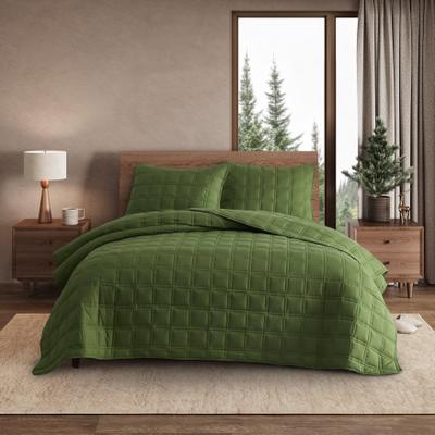 Duncan 3-Pc Quilt Set by Brylane Home in Green (Size FL/QUE)