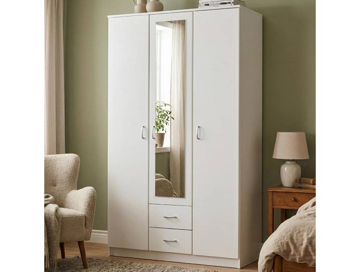 Crati : Garde-robe 3 Portes\, 120x52 cm Blanc\, 4 Étagères