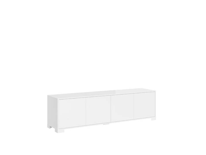 Meuble tv bas 4 portes 172x40x48 effet bois blanc brillant