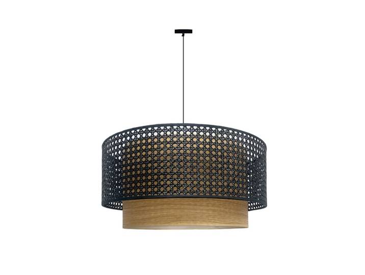 Lampe suspendue, 1 lumière, noir et rotin