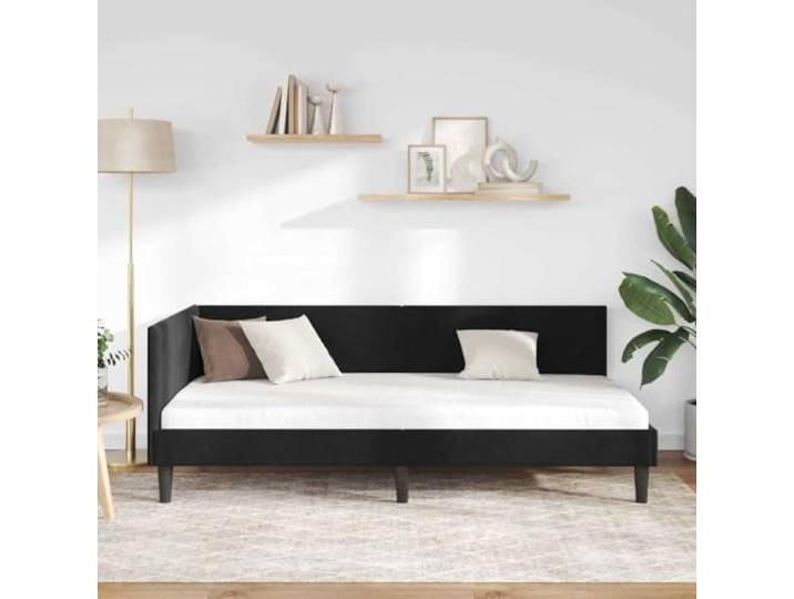 KTHLBRH Eckbett Sofa Schwarz Samt 100 x 200 cm Robustes Sperrholz, platzsparendes Design, multifunktional, verstellbares Kopfteil