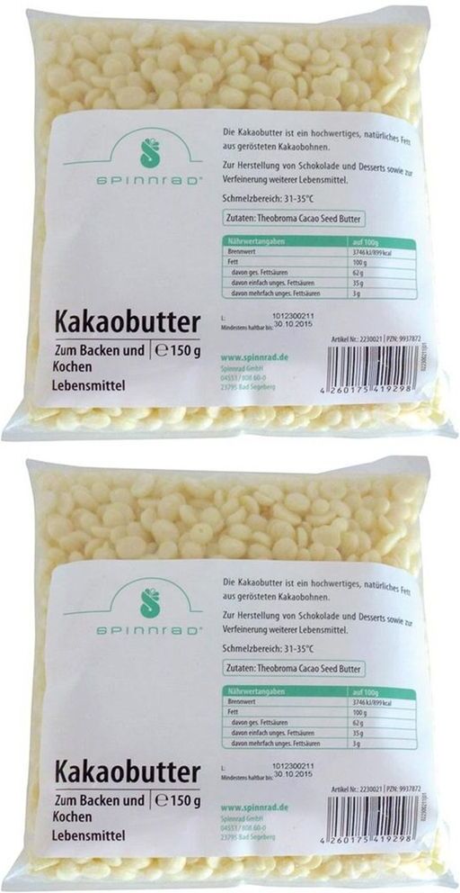Spinnrad Kakaobutter Pellets zum Backen 2x 2x150 g