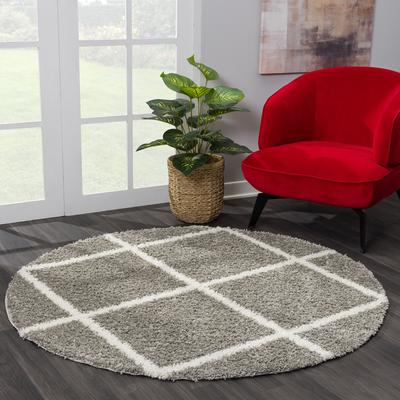 Hochflor-Teppich SANAT "Madrid 1 , auch in Rund erhältlich", grau (hellgrau), H:30mm Ø:150cm, Kunstfaser, Teppiche, Wohnzimmer, Langflor, Shaggy Teppich