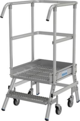 KRAUSE STABILO Podestleiter 2 Stufen, fahrbar, R13 Profilrost, Plattform 600x720 mm, 180 mm Stufen, Geländer 1,00 m