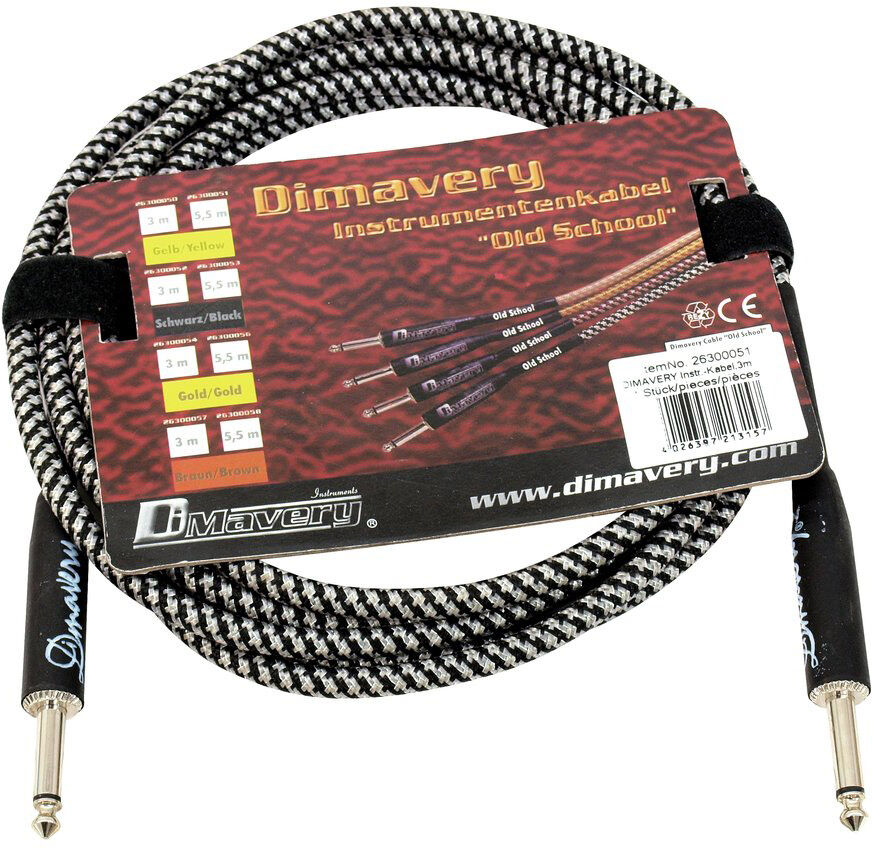 Dimavery Instrumenten-Kabel, 3m, Sw/sil