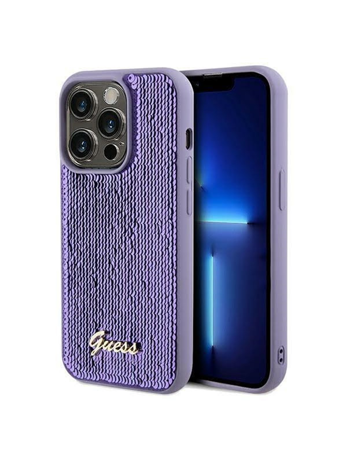 GUESS Sequin Script Metal case for iPhone 14 Pro - purple
