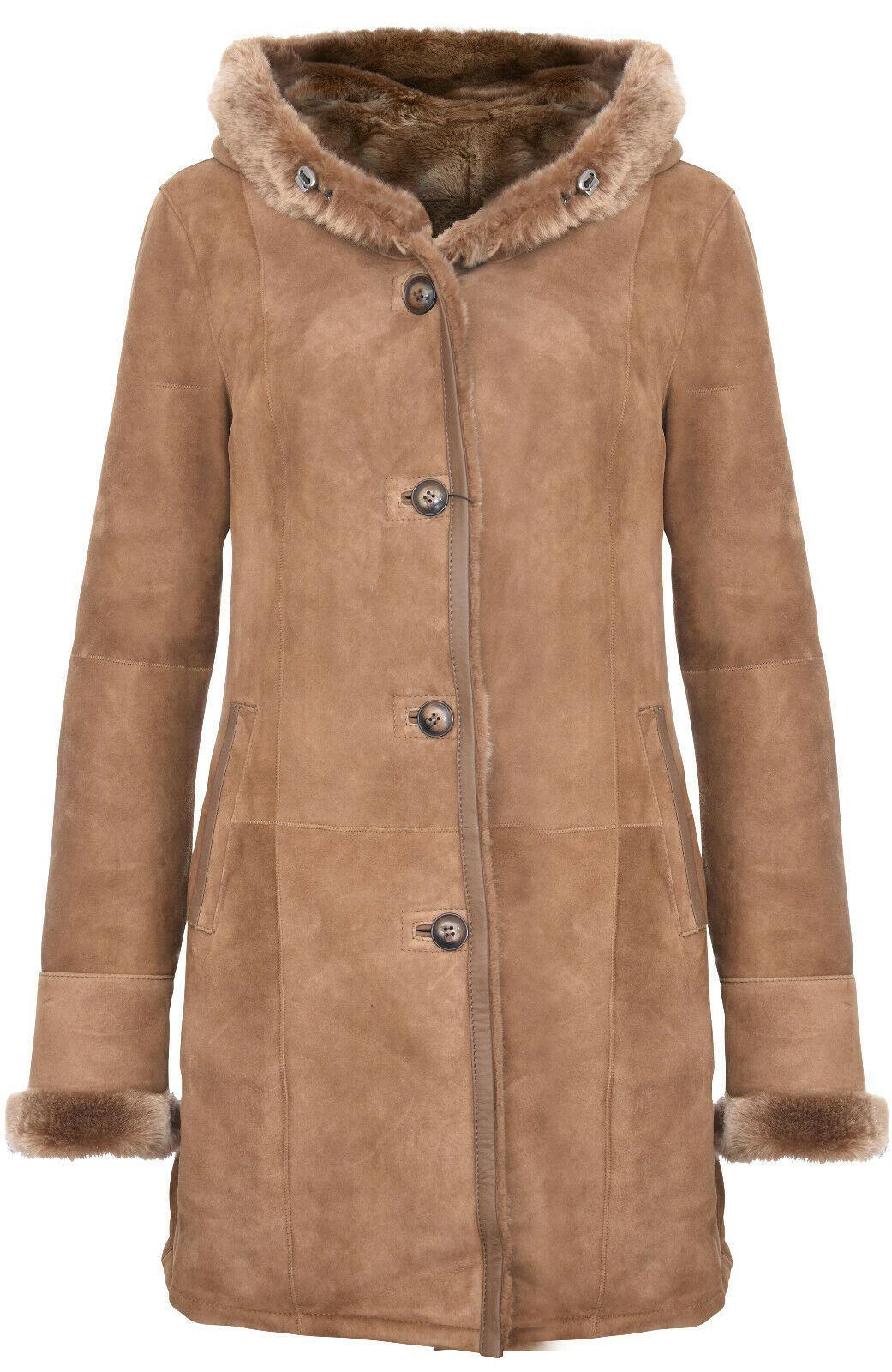 Damen-Parka-Mantel aus Wildleder und Merino-Schaffell-Tripoli