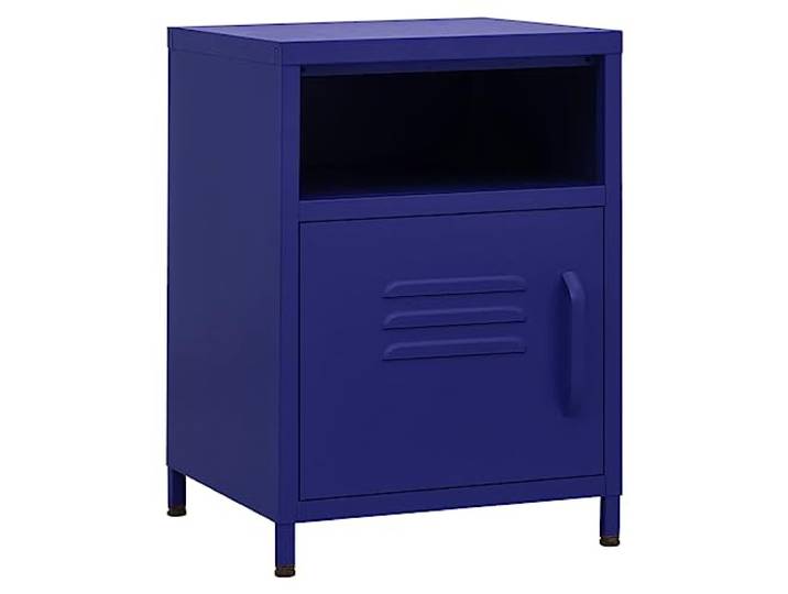 vidaXL Nachttisch 1 offenes Regal 1 Tür Modern Nachtschrank Nachtkonsole Nachtkommode Schlafzimmer Schrank Kommode Marineblau 35x35x51cm Stahl