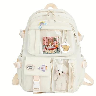 süßer, transparenter, wasserdichter Taschenrucksack mit Plüschtier – großes Fassungsvermögen, Schulranzen mit mehreren Taschen für Mädchen in mehreren Farben