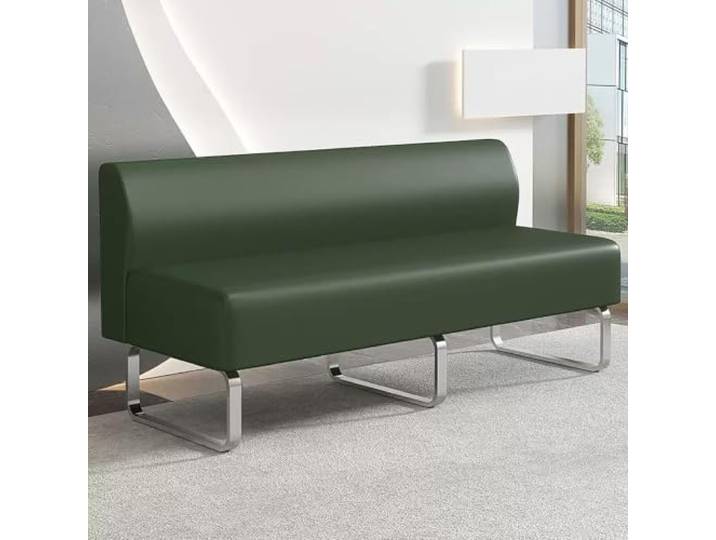 XGQXZWC Wartezimmer Sofa, Modernes PU-Leder Empfangssofa Sitzpolster aus Hochdichtem Schaumstoff, Massivholzrahmen, Armlehnenloses 2-Sitzer Sofa(Green,110cm/43in)