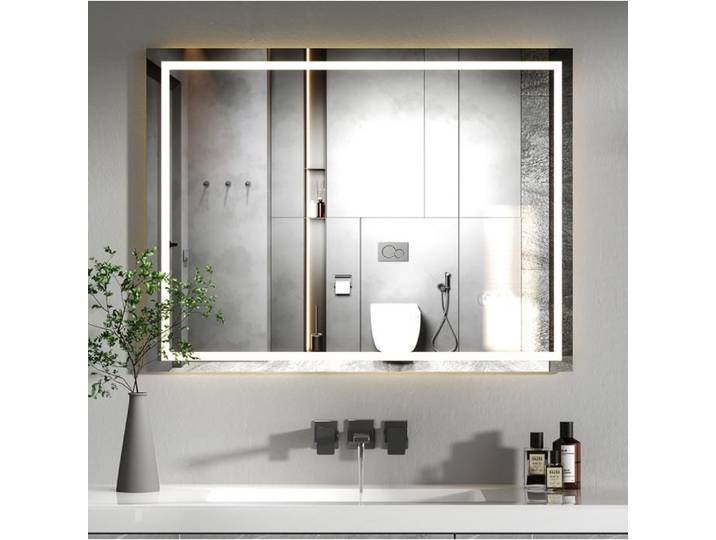 AquaWise Miroir Salle de Bain LED 80x60cm Éclairage Intégré 3 Couleur Réglable Antibuée Gradateur Mémoire Verre Trempé 5 mm