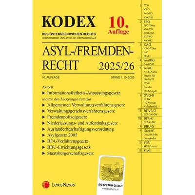 KODEX Asyl- und Fremdenrecht 2025/26 - inkl App, Taschenbuch von , LexisNexis Verlag ARD ORAC GmbH, 978-3-7007-8906-2