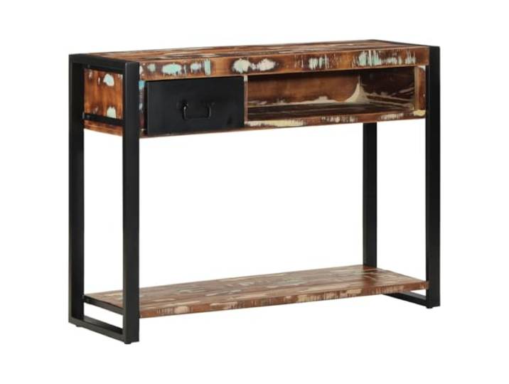 Foknhdi Konsolentisch Massivholz Altholz Flurtisch 100x35x75 cm Rustikaler Flurtisch aus buntem Recyclingholz mit Schublade. Kompaktes Design für Wohnzimmer und Eingangsbereich.