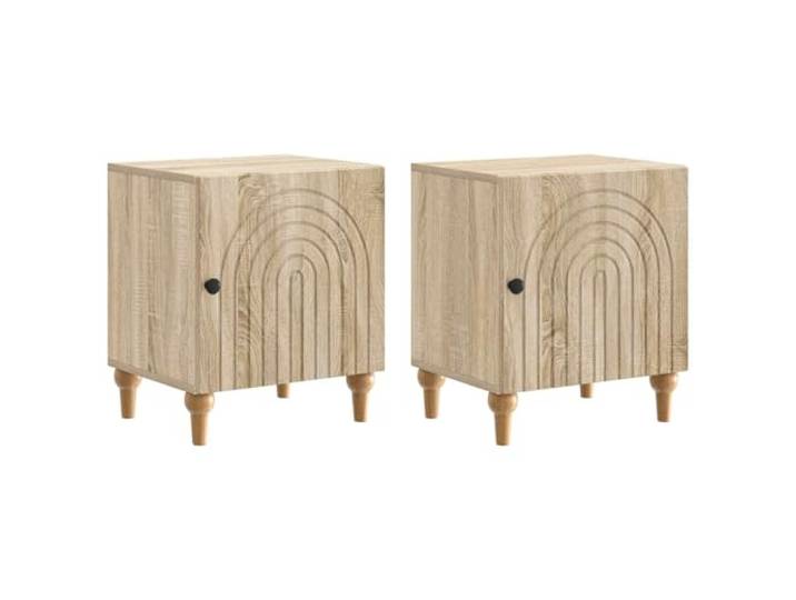 GHVBNMF Nachttisch 2er Set Sonoma-Eiche 43x34,5x50cm Holzwerkstoff Kompakter Beistelltisch fürs Schlafzimmer mit Tür und gestreiftem Randmuster für stilvollen Stauraum.