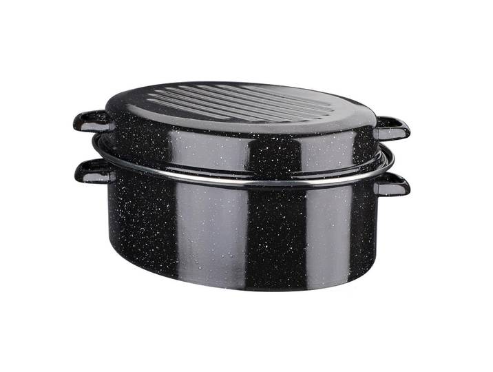 GSW Bräter Emaille Bräter, Schwarz, Metall, 13 l, oval, 42x20 cm, ISO 9001, backofengeeignet,hitzebeständige Griffe, backofengeeignet, kratzfest, rostfrei, geschmacksneutral, Deckel hitzebeständig, schadstofffrei gemäß EU-Standards, Kochgeschirr, Töpfe, Bräter
