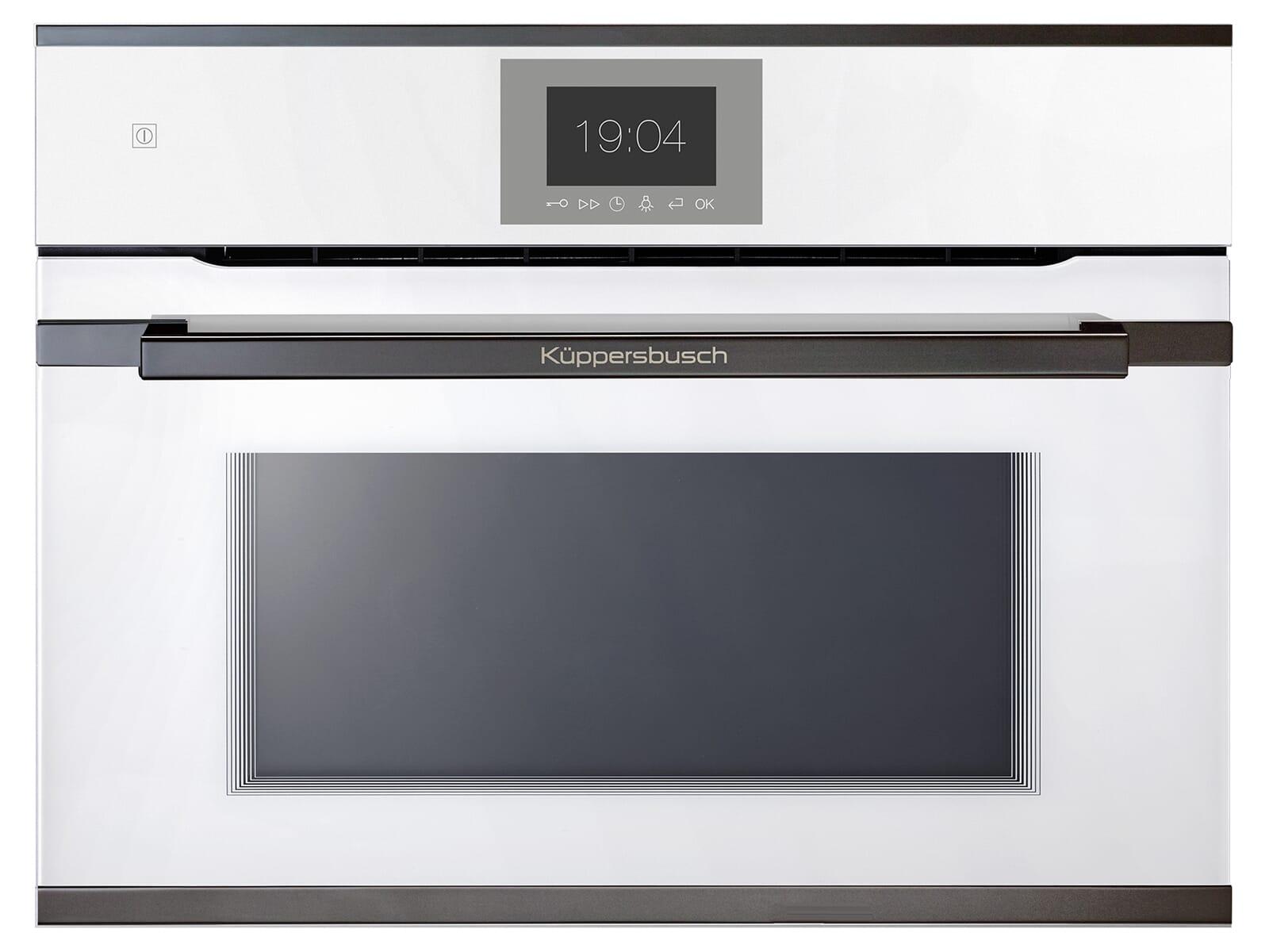 Küppersbusch Kompakt-Pyro-Backofen weiß mit Design-Kit Black Chrome