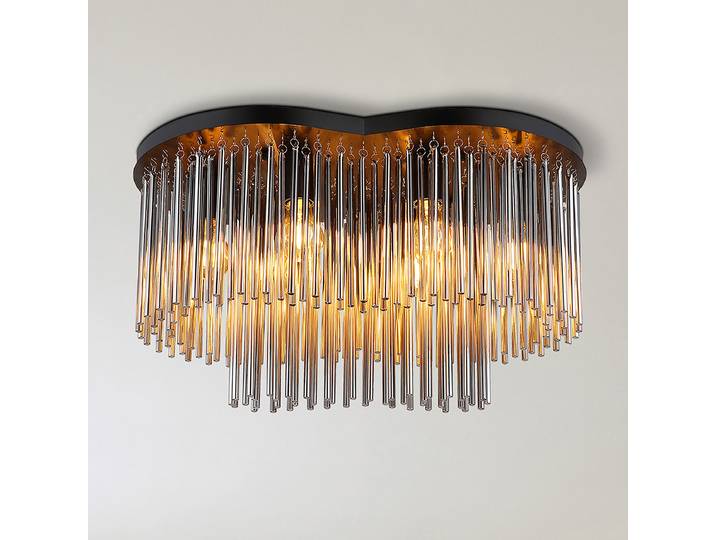 Plafonnier Type C 35 x 35 x 60cm Noir Fer, laqué Verre coloré LED E27