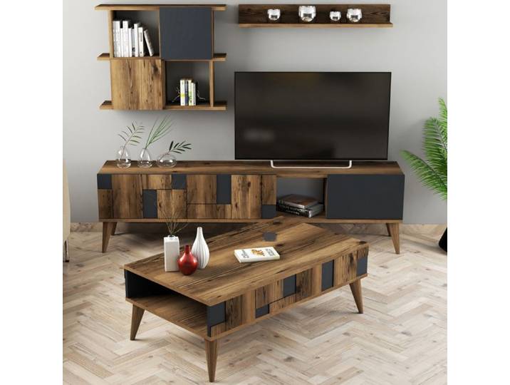 Ensemble de meubles pour salon Segrate Dmora en bois noble couleur noyer