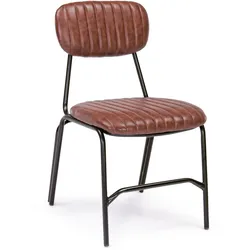 Stuhl Debbie aus Kunstleder und Metall, Industrial Design, cognacfarben, Rückenlehne mit Nieten