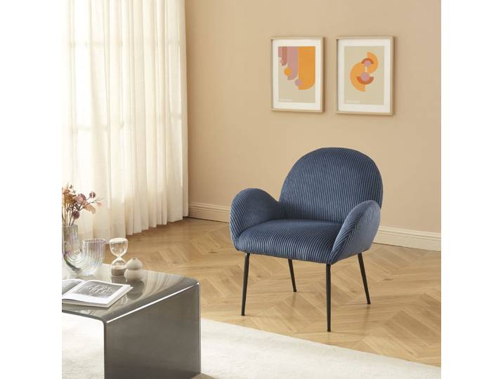 Fauteuil velours côtelé bleu