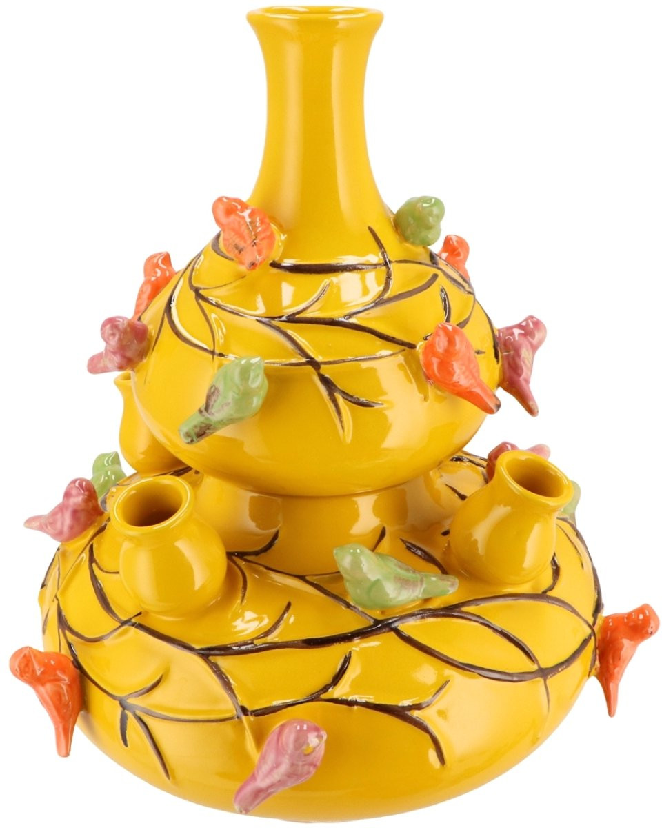 Daan Kromhout Design Vogelvaas Tulpenvaas - Geel Aardewerk - Hoogte: 32 cm, Diameter: 24 cm