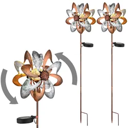 Solarleuchte Windrad Solarlampe Erdspieß Gartendeko Solar Gartenstecker gold silber, Metall, LED warmweiß, LxBxH 22x12x92 cm, 2er Set