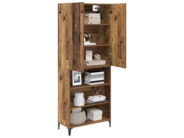 Haut armoire en bois d'ingénierie - - 69 5x34x180 cm - Bois ancien - 1 porte - Montage mural - Pieds en métal
