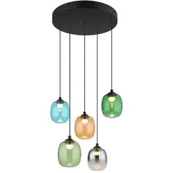 Pendelleuchte Hängelampe Esszimmerleuchte schwarz Glas mehrfarbig LED H 150 cm