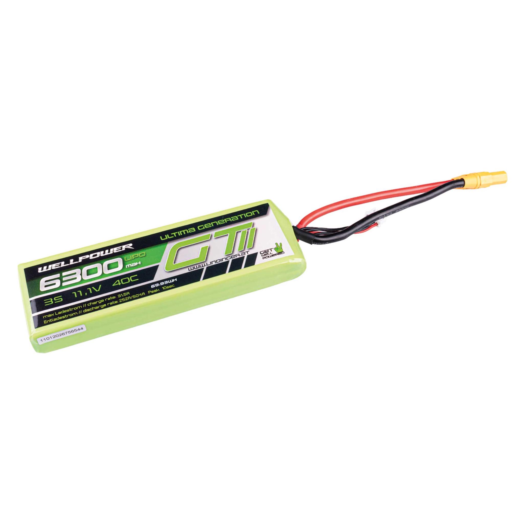 Wellpower LIPO AKKU ULTIMA GT II 6300 MAH / 11,1 Volt 3S 40/80C CH5/8 XT-90 (6300 mAh, 11.10 V) (6300-3S-35/70C-XT-90+GT II)